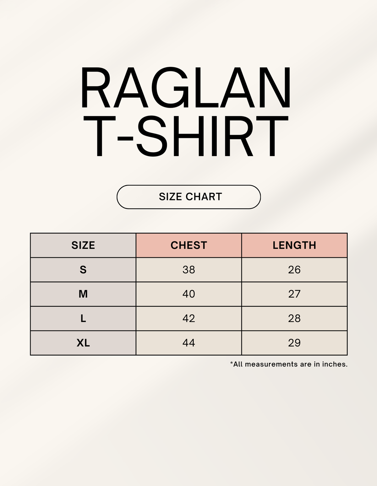 Size chart for SHIN GOJIRA KAIJU RAGLAN LONG SLEEVE TEE