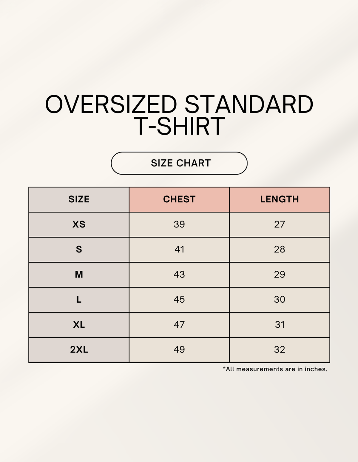 Size chart for NO RAIN, NO FLOWERS – OVERSIZED BLOOM GRAPHIC TEE