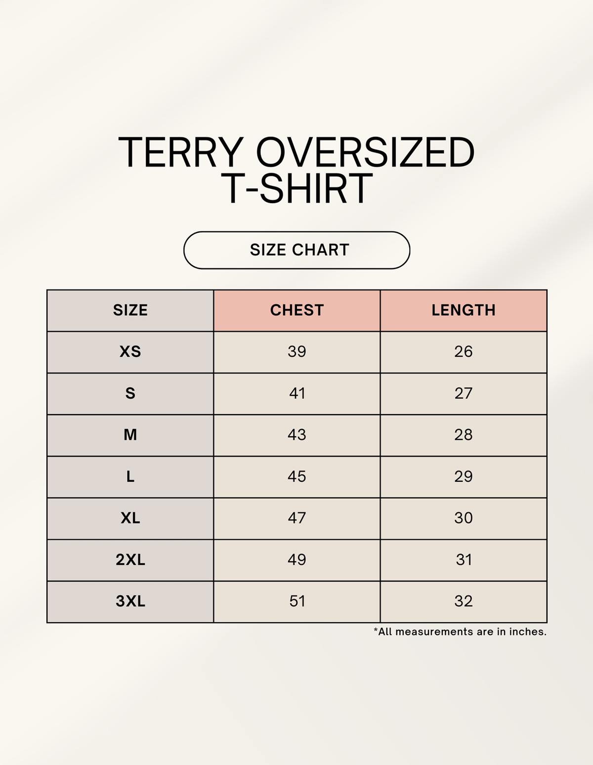 Size chart for Muichiro Tokito Oversized Graphic Tee – Mist Breathing Edition