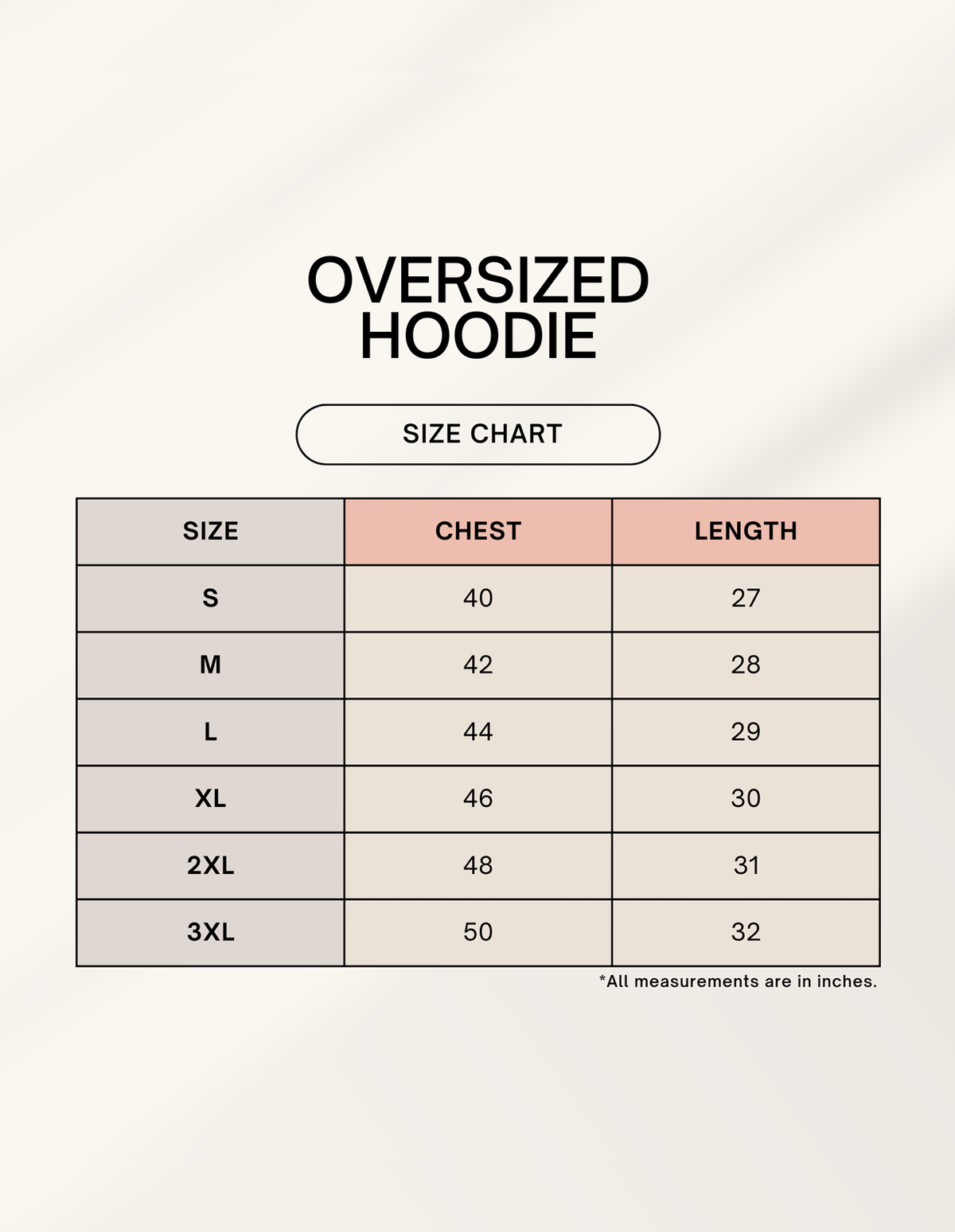 Size chart for 