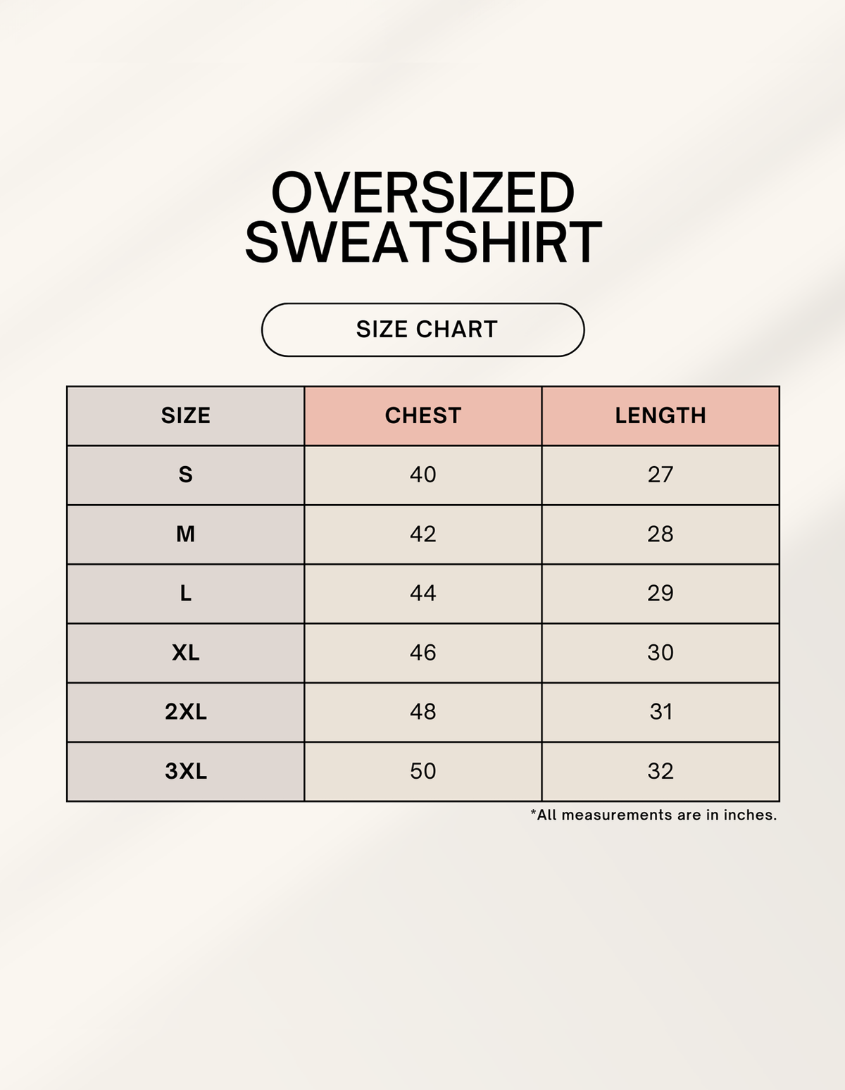 Size chart for OBANAI 