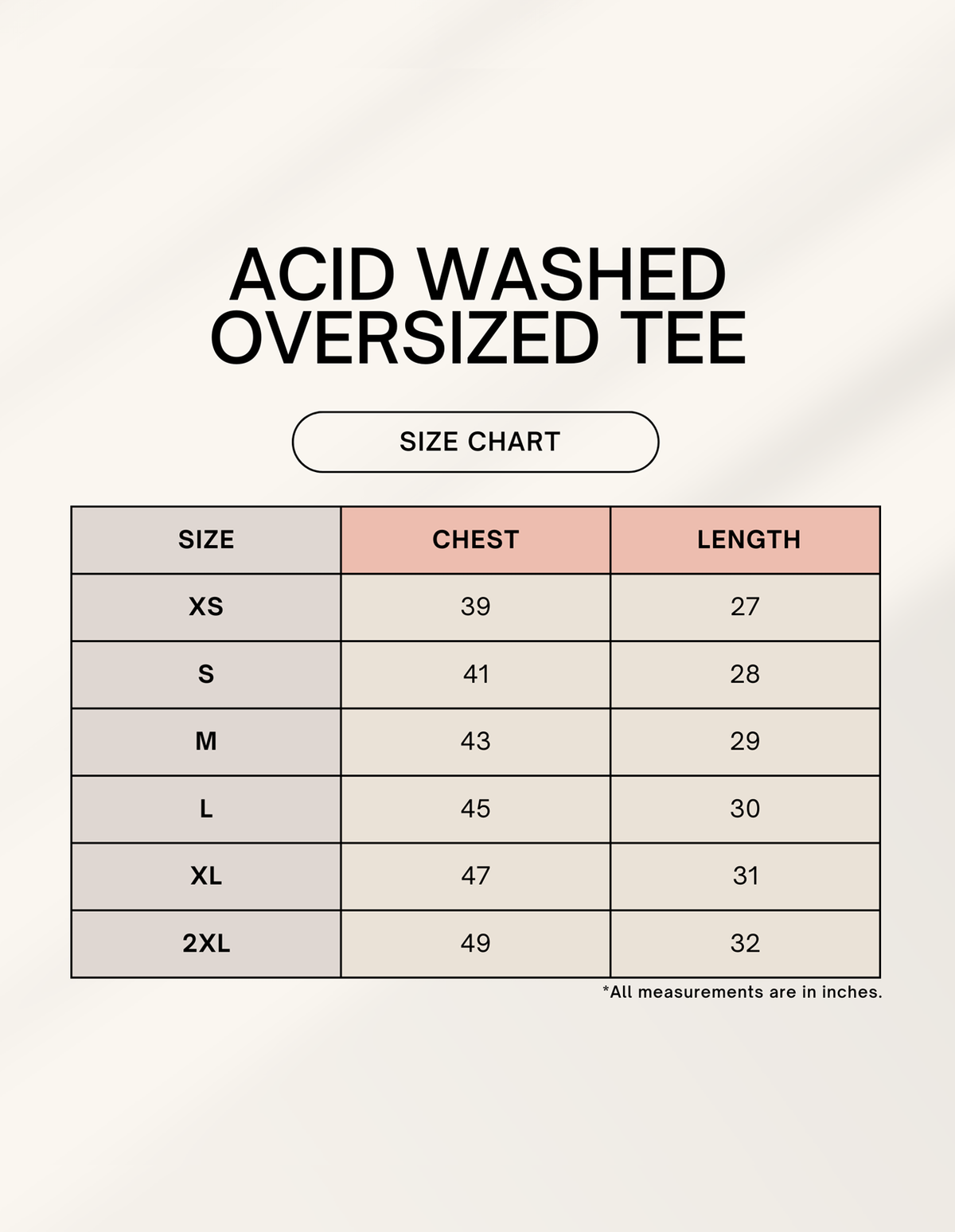 Size chart for 