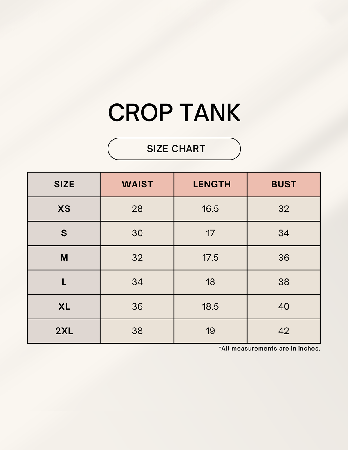 Size chart for 