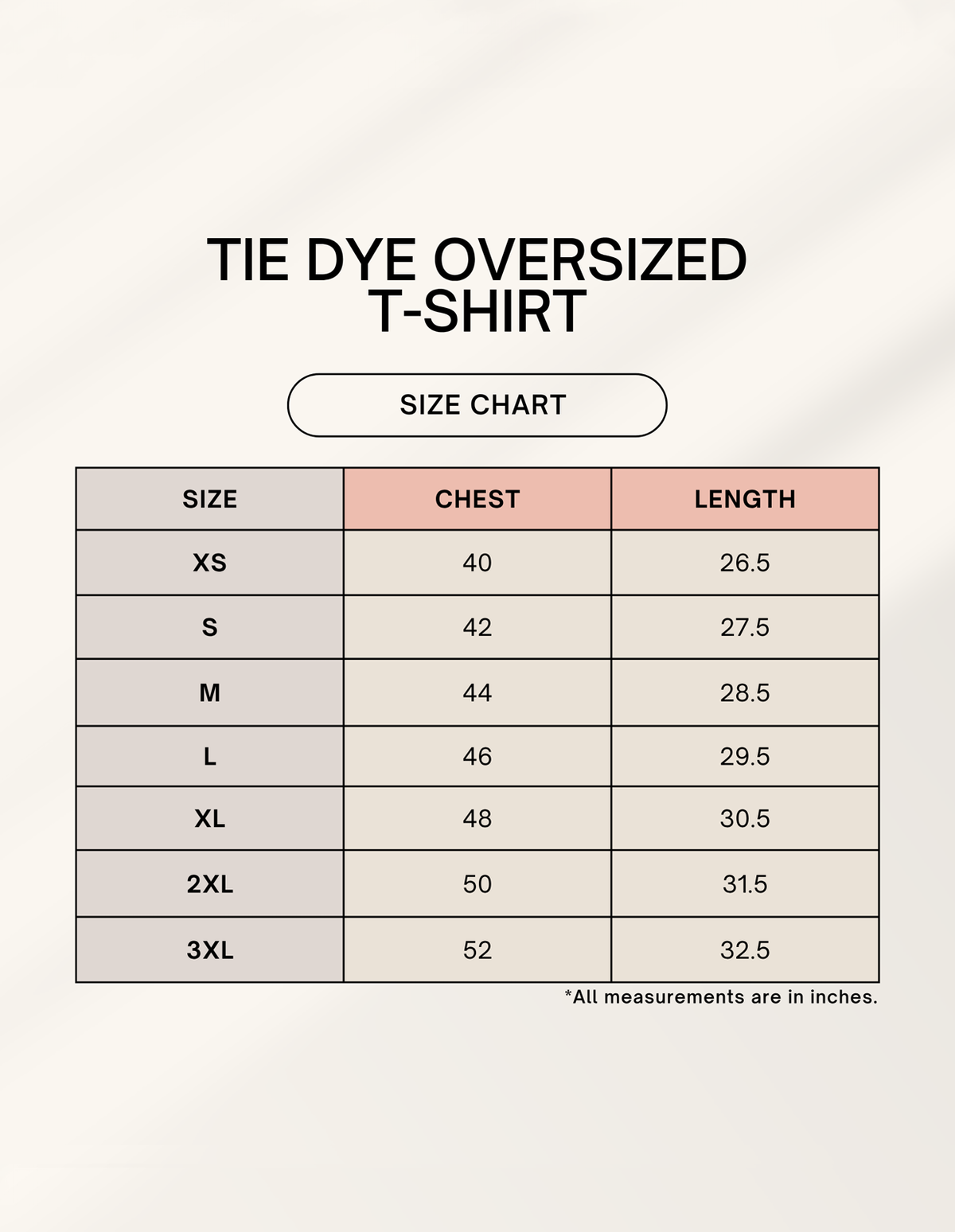 Size chart for 