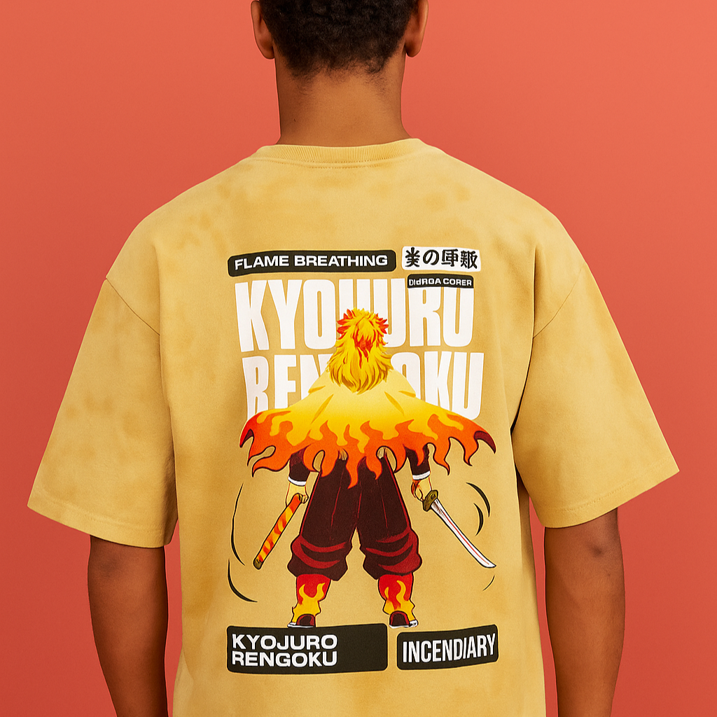KYOJURO RENGOKU "FLAME BREATHING" OVERSIZED DEMON SLAYER TEE