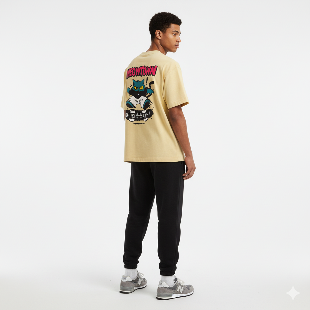 Meowtown Unisex Oversized Graphic Streetwear T-Shirt