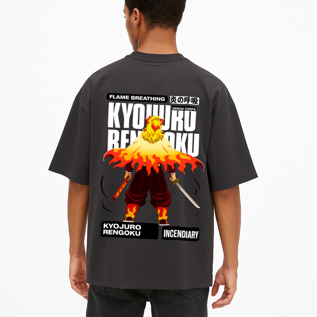 KYOJURO RENGOKU "FLAME BREATHING" OVERSIZED DEMON SLAYER TEE