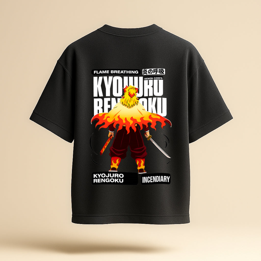 KYOJURO RENGOKU "FLAME BREATHING" OVERSIZED DEMON SLAYER TEE