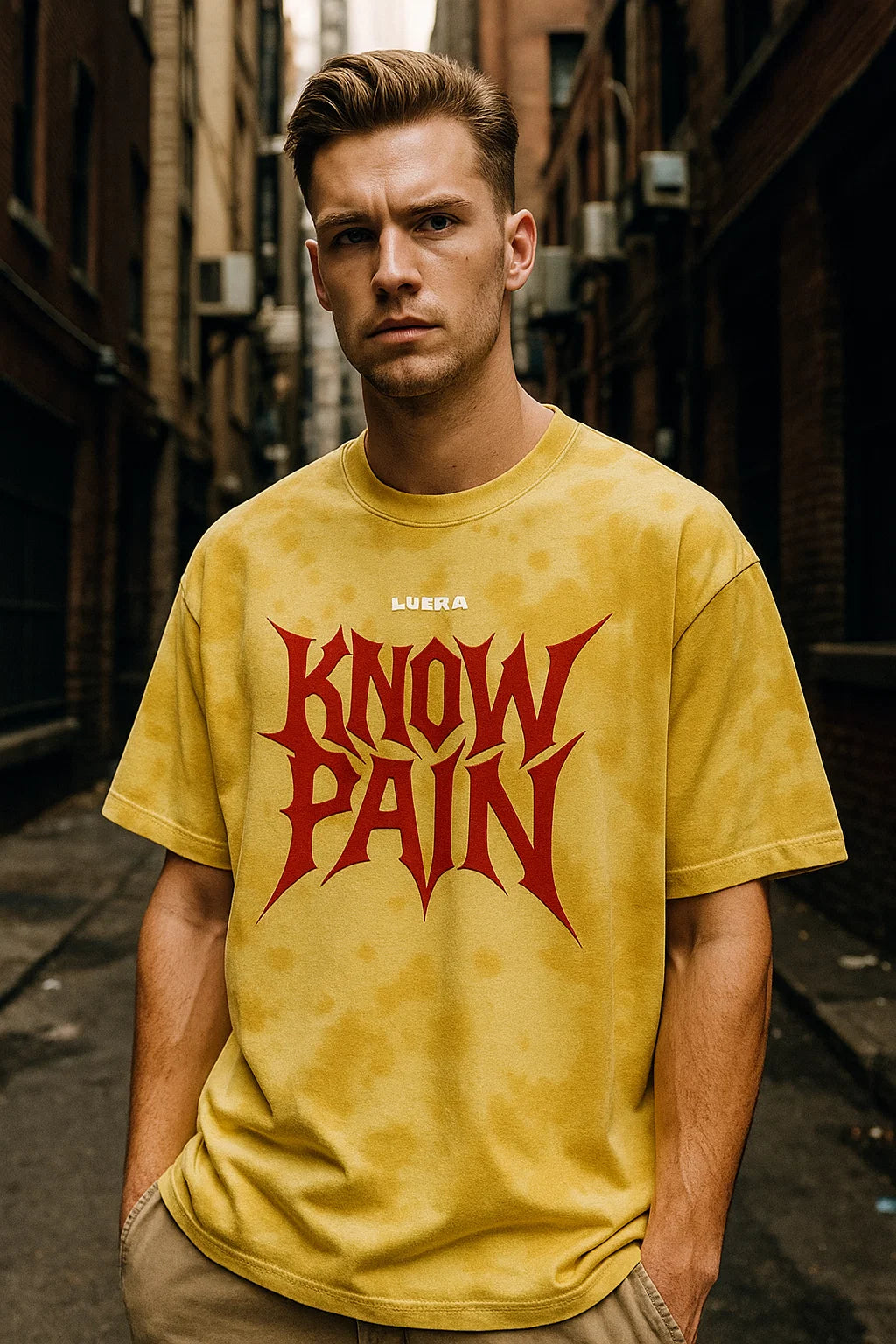 "KNOW PAIN" MUSTARD YELLOW HEAVYWEIGHT TIE-DYE T-SHIRT
