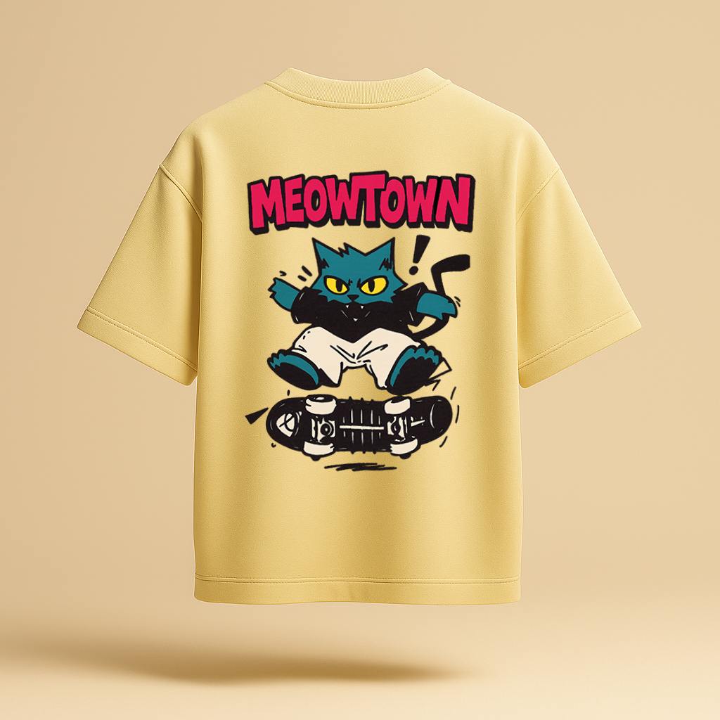 Meowtown Unisex Oversized Graphic Streetwear T-Shirt