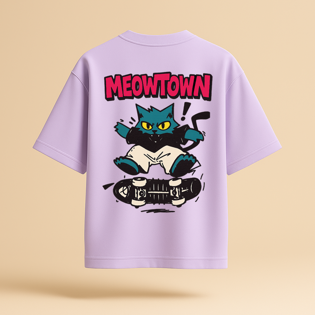 Meowtown Unisex Oversized Graphic Streetwear T-Shirt